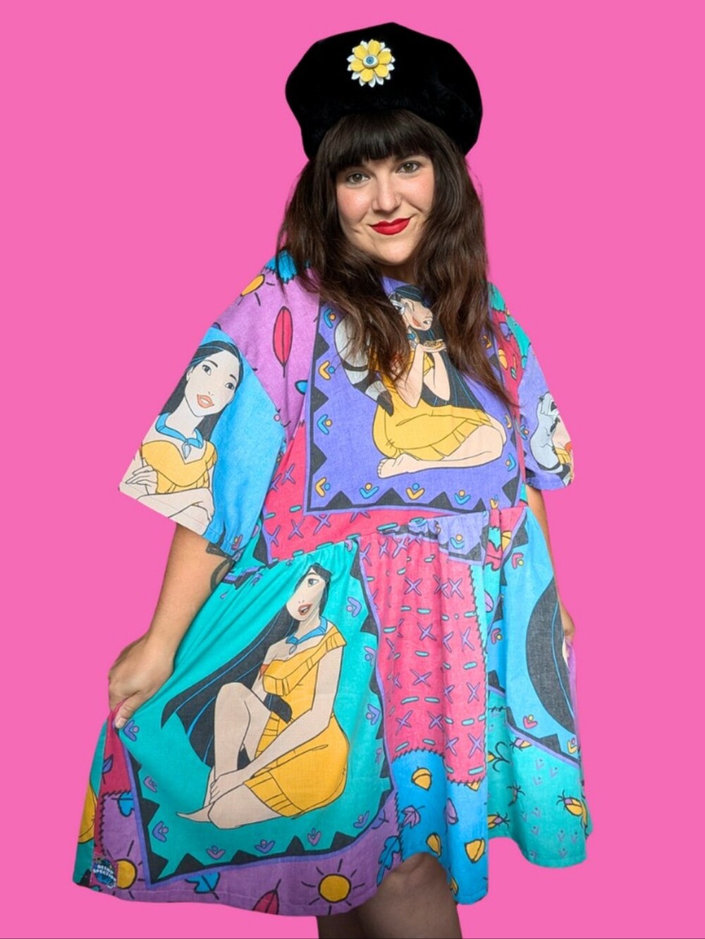 Handmade, Upcycled Disney's Pocahontas Bedsheet Dress Oversized XL to 2XL